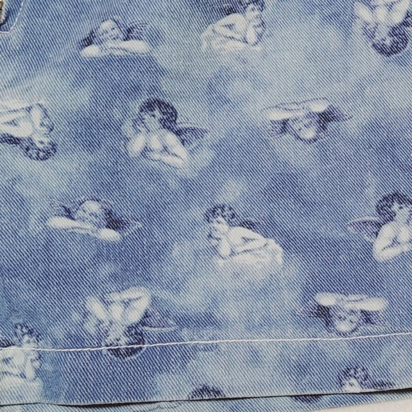 Rare Vintage 90s Niki-Lee Angelic Cherub Print High Waisted Denim Mini Skort S - Picture 6 of 11